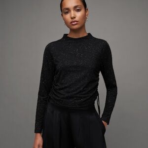 NEW All Saints Beta Black Shimmer Long Sleeve Top size 6